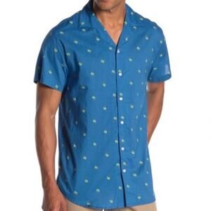 Men's Trunks Surf & Swim Palm Print Button Down Shirt shirt Large Blue